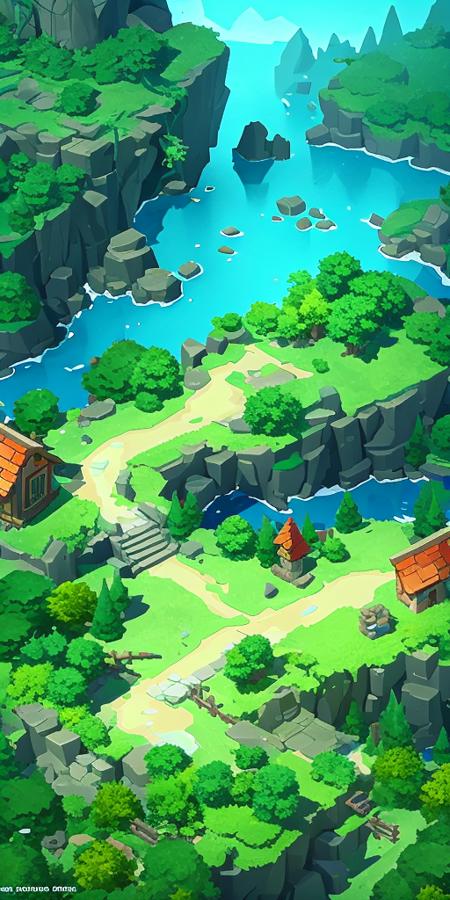 13910-762222472-concept art, top-down terrain, game scene, landscape, water, outdoors, tree, sky, from_above, no_humans, building, fantasy, hous.png
